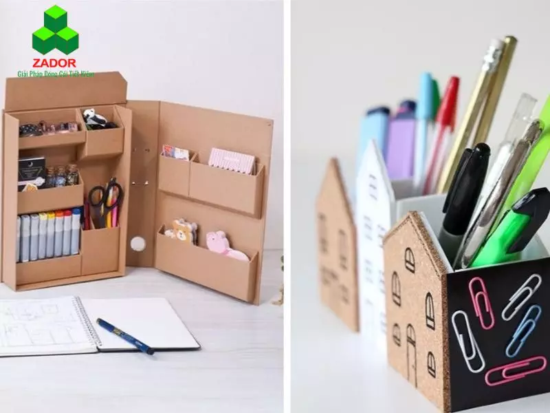Làm đồ handmade từ bìa carton với những chiếc hộp đựng bút xinh xắn.
