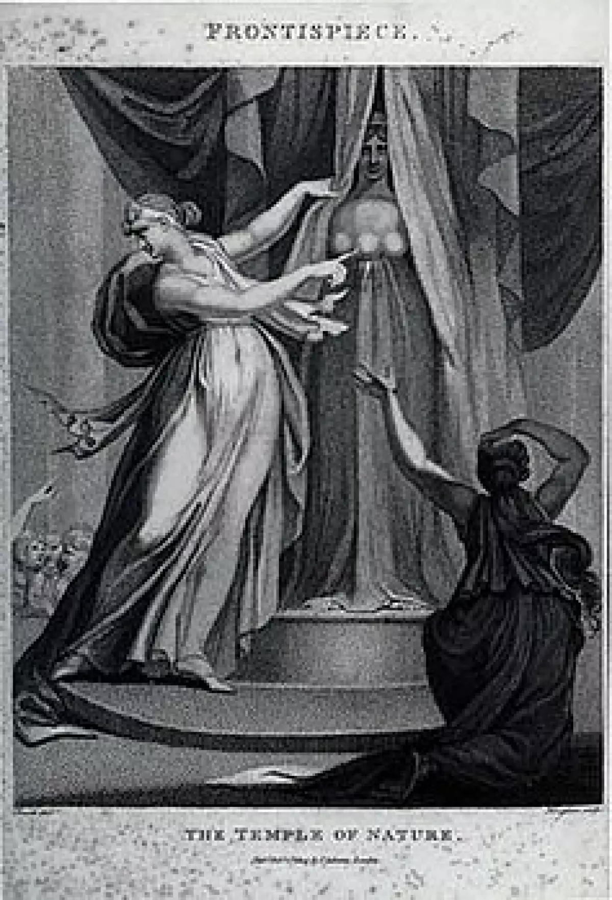 Bìa của bài thơ có chủ đề tiến hóa của Erasmus Darwin, Temple of Nature cho thấy một nữ thần vén bức màn bí ẩn của thiên nhiên (bên trong là Artemis). Tượng trưng và ẩn dụ thường đóng một vai trò quan trọng trong lịch sử sinh học.
