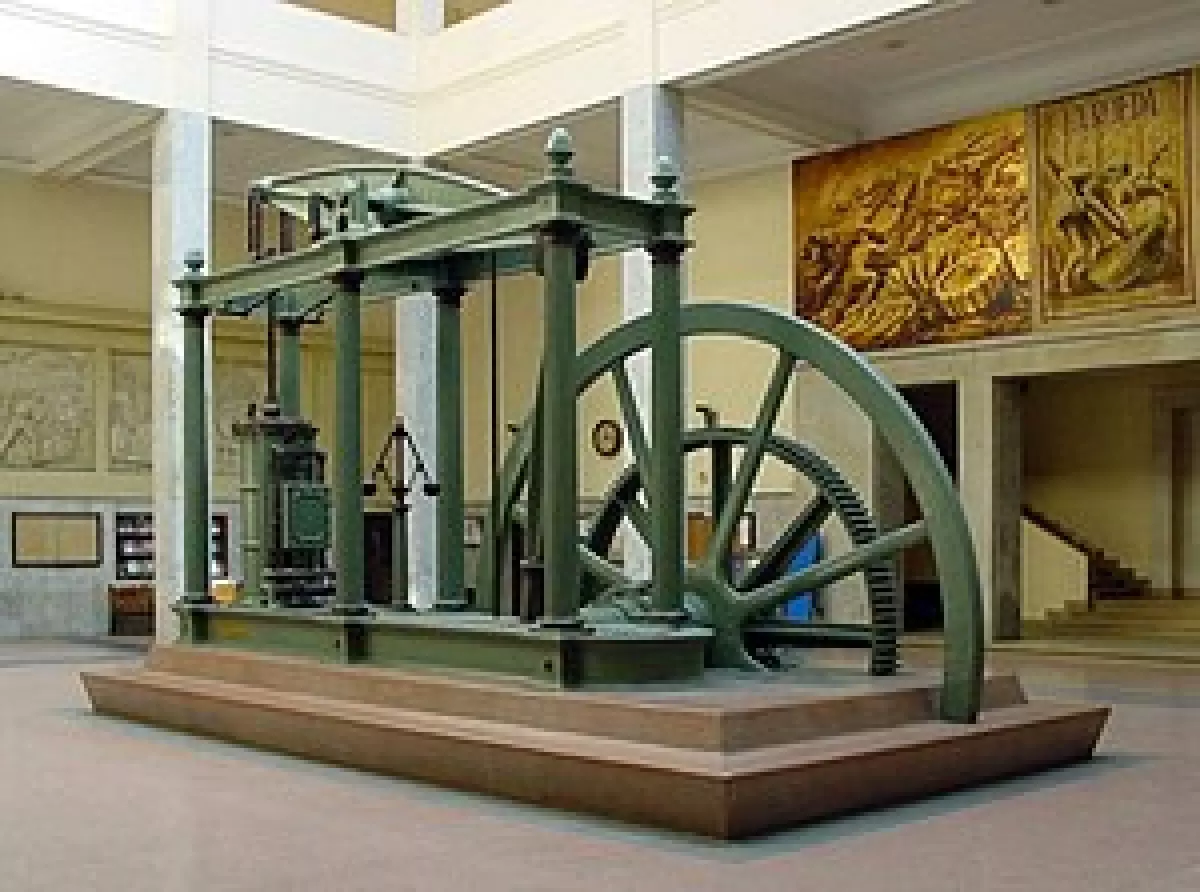 Mô hình động cơ hơi nước của James Watt. Sự phát triển máy hơi nước khơi mào cho cuộc cách mạng công nghiệp Anh.